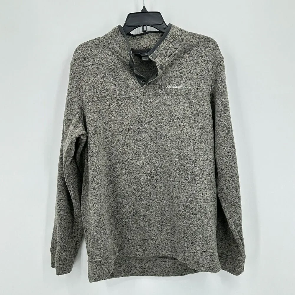 Eddie Bauer Radiator Sweater Mens L Gray Green Fleece Mock Neck Outdoor‎ Hiking